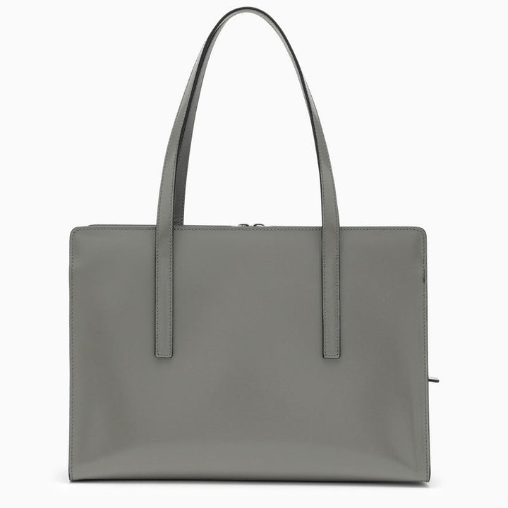 Gray tote bag with a handle on a white background