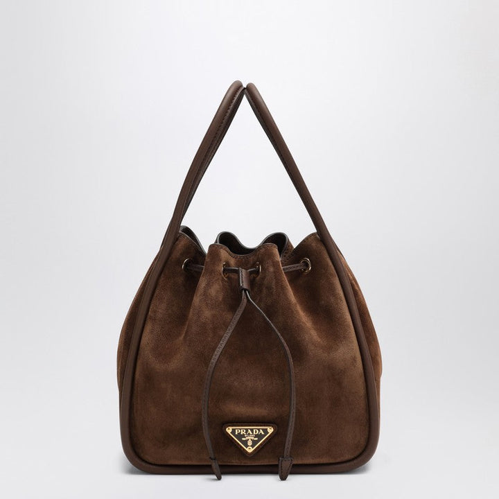 Prada Small Bucket Bag In Suede Cacao Women