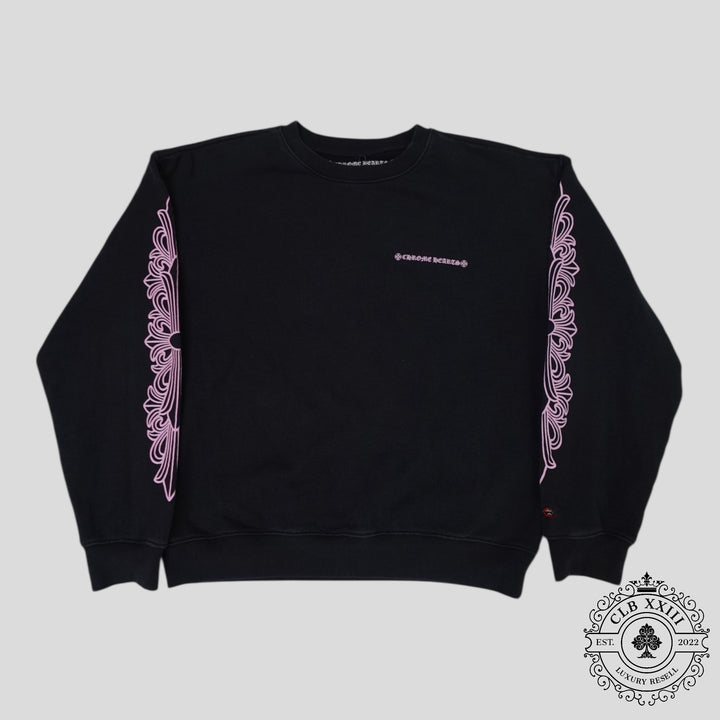 Chrome Hearts Floral Sleeve Crewneck in Black / Pink