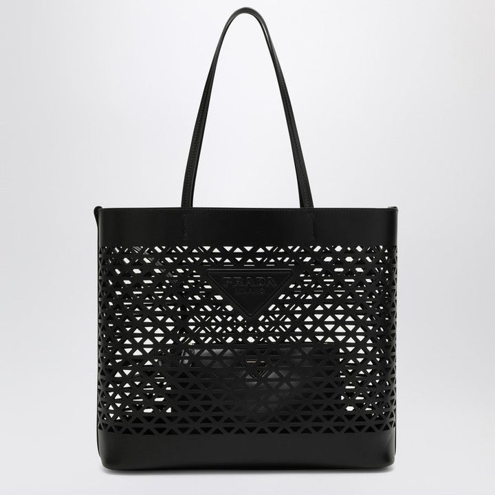 Prada Large Black Perforated Leather Shopping Bag Women