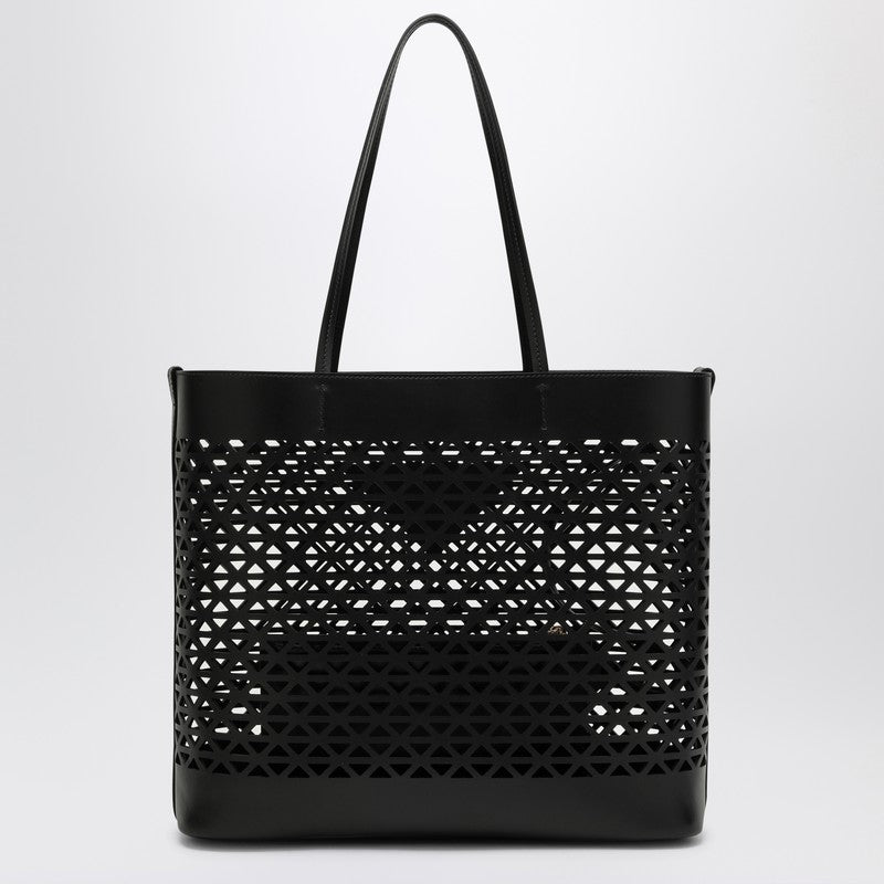 Prada Large Black Perforated Leather Shopping Bag Women