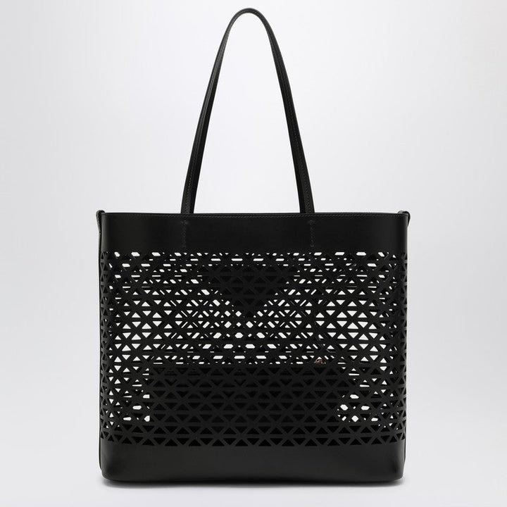 Prada Large Black Perforated Leather Shopping Bag Women