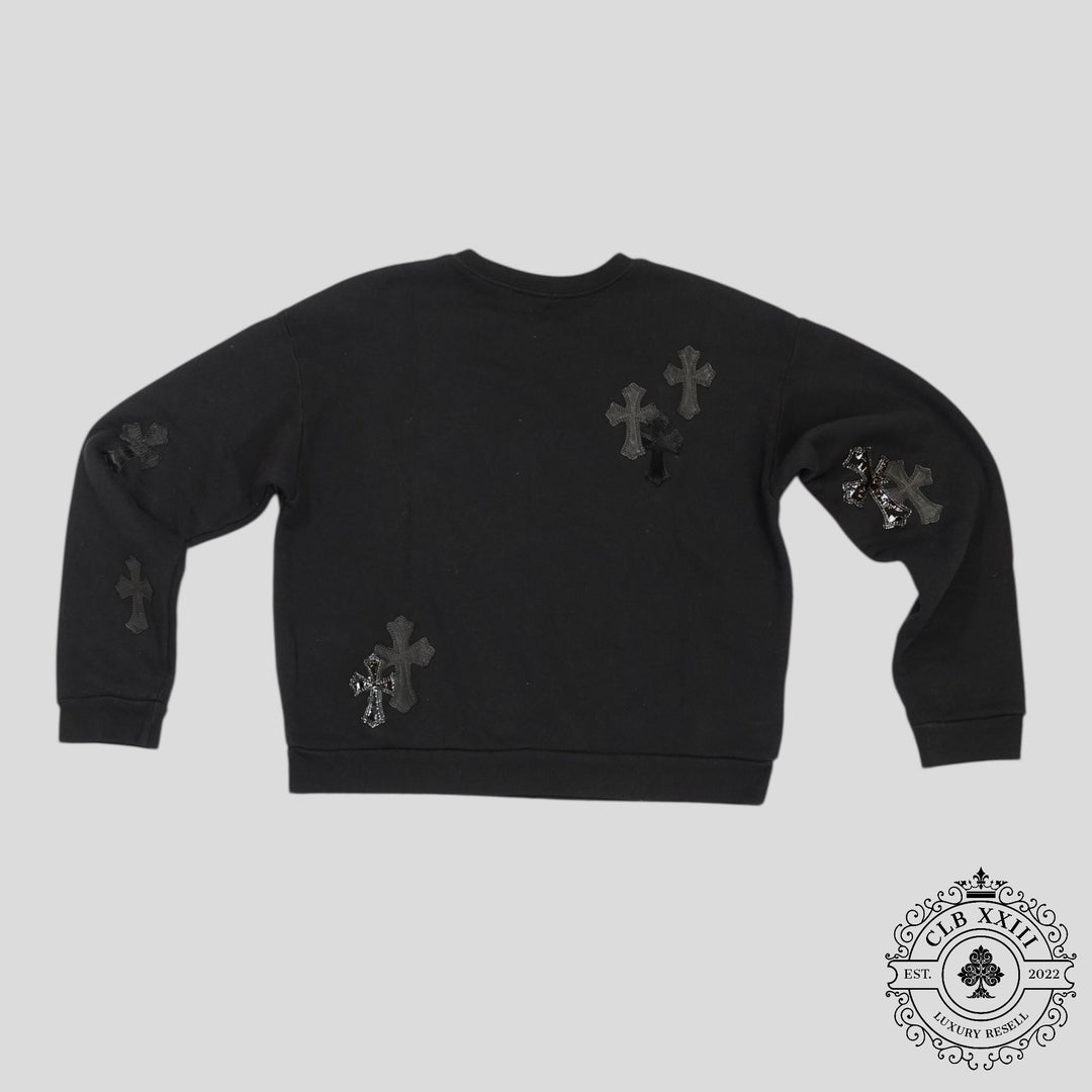 Chrome Hearts Leather Cross Patch Crewneck in Black