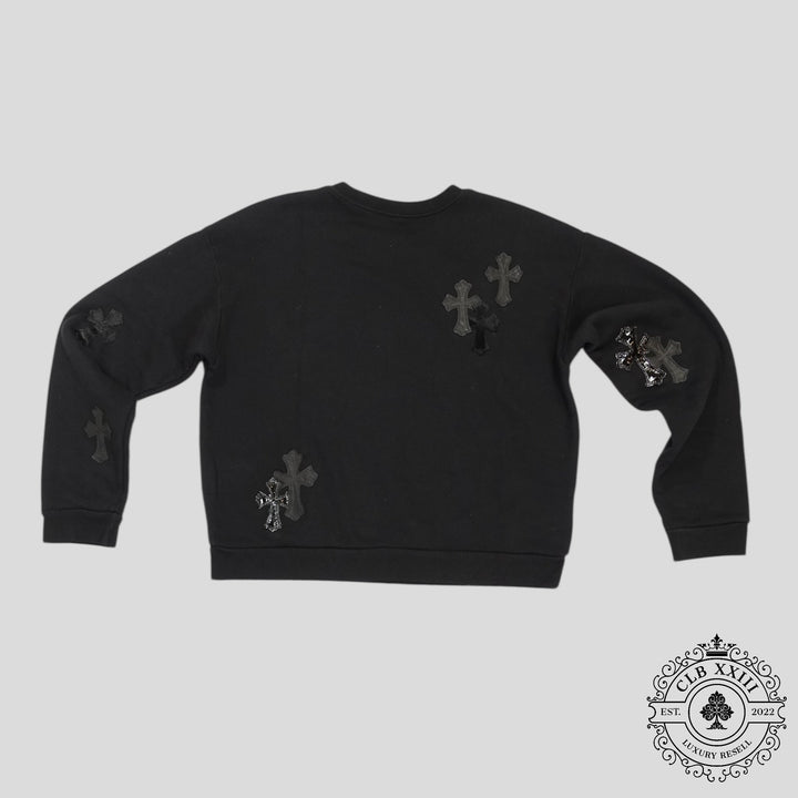 Chrome Hearts Leather Cross Patch Crewneck in Black