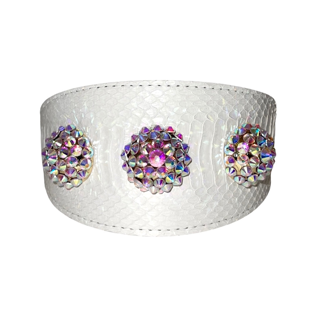 Stunning Matte White 3” Wide Style Collar &amp; Leash Set, With Our Custom Swarovski Rivets