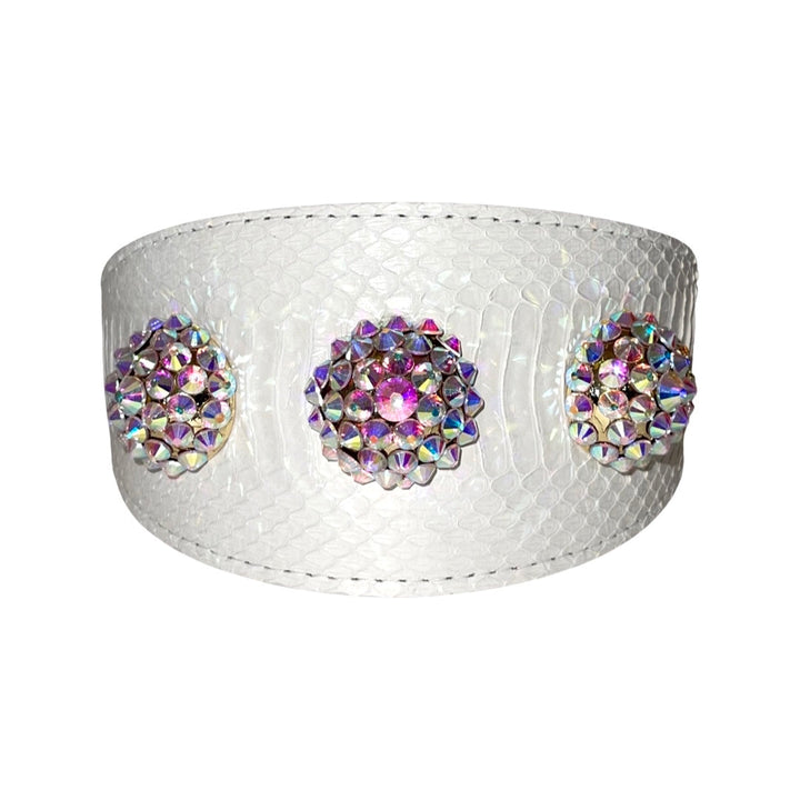 Stunning Matte White 3” Wide Style Collar &amp; Leash Set, With Our Custom Swarovski Rivets