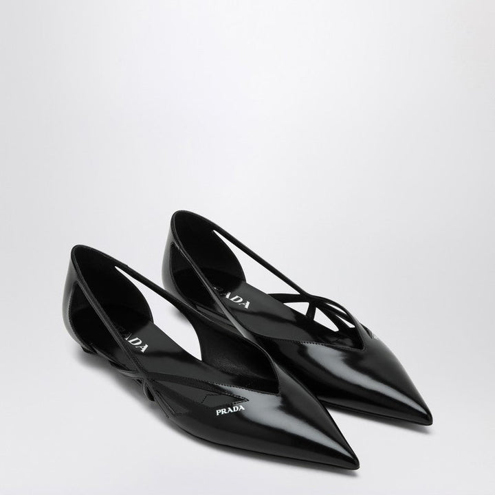 Prada Cut Out Black Brushed Leather Ballerina Women