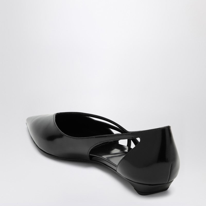 Prada Cut Out Black Brushed Leather Ballerina Women