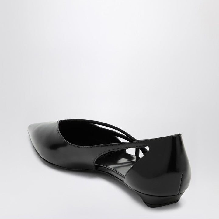 Prada Cut Out Black Brushed Leather Ballerina Women