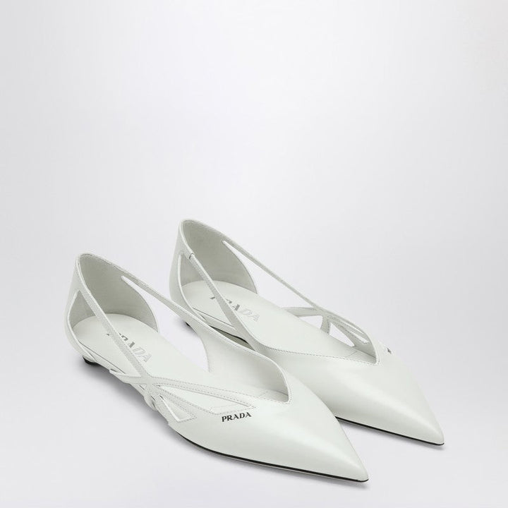 Prada Cut Out White Brushed Leather Ballerina Women