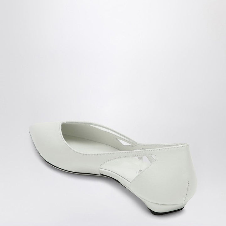 Prada Cut Out White Brushed Leather Ballerina Women