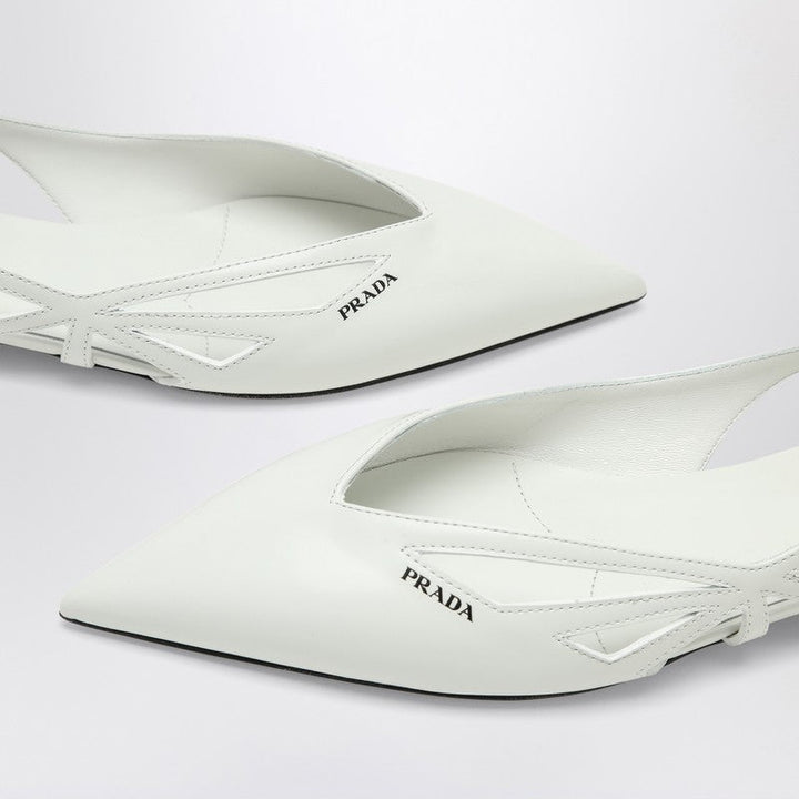 Prada Cut Out White Brushed Leather Ballerina Women