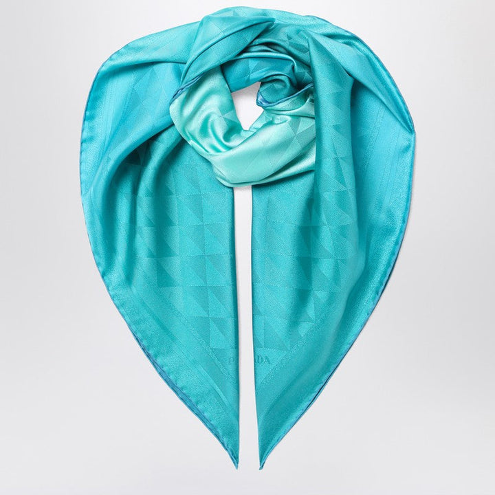 Prada Turquoise Printed Foulard In Twill Women