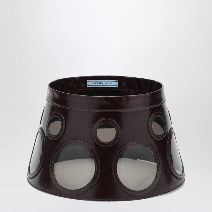 Prada Visor Brown In Leather And Plexiglass Women