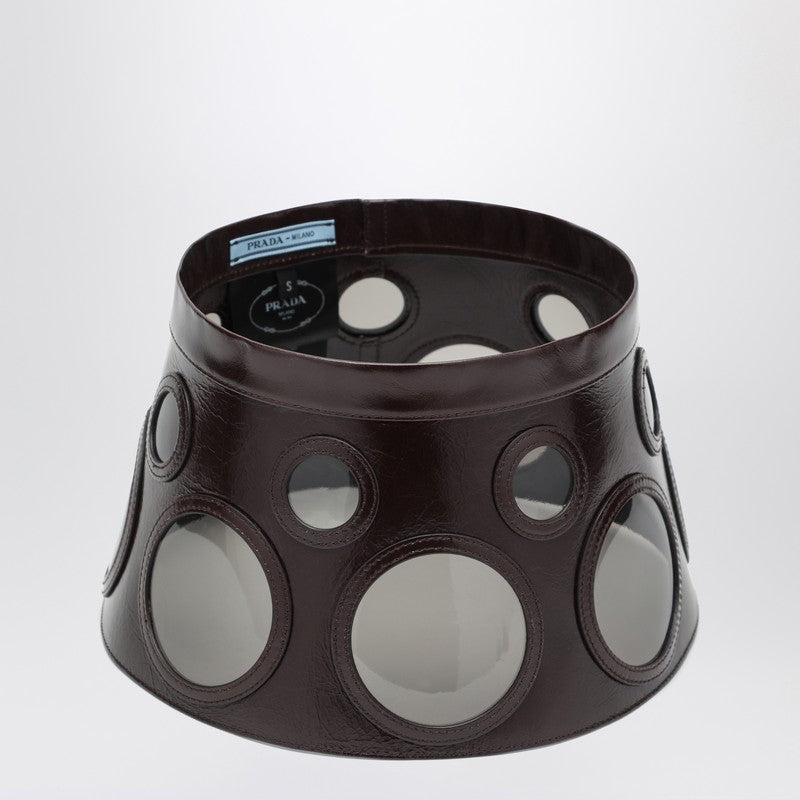 Prada Visor Brown In Leather And Plexiglass Women