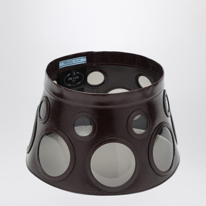 Prada Visor Brown In Leather And Plexiglass Women