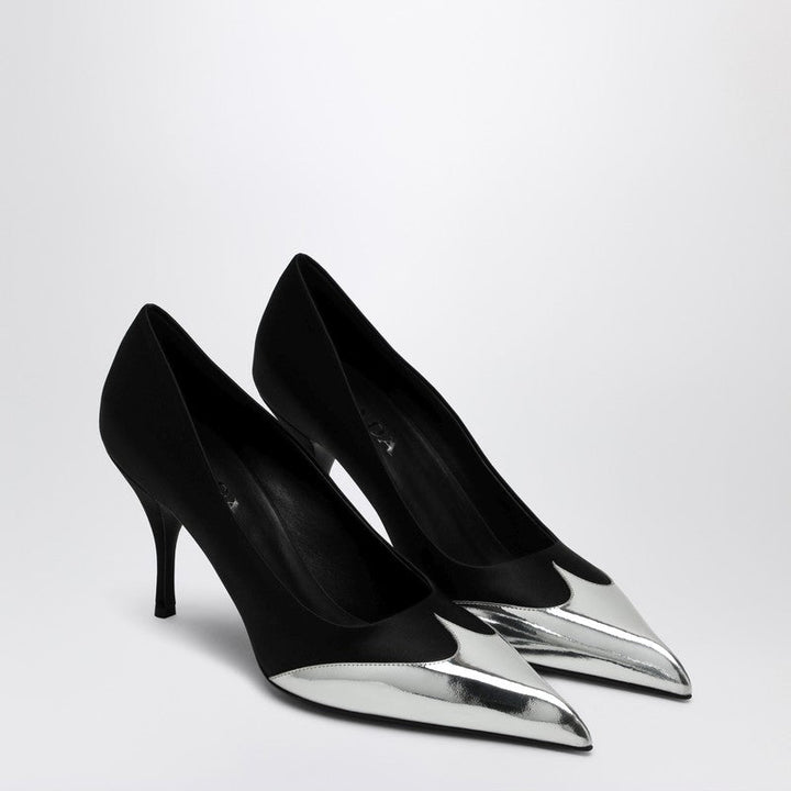 Prada Black Décolleté In Satin And Metallic Leather Women