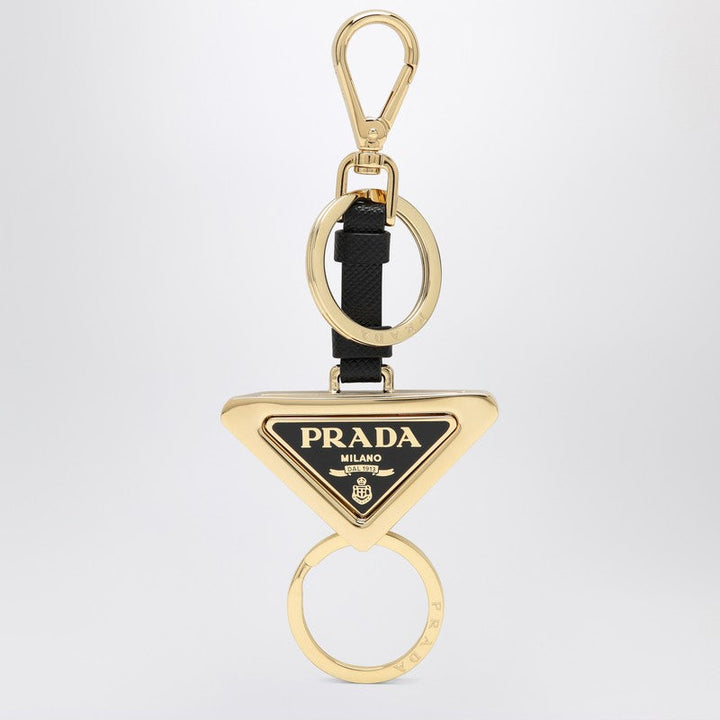 Prada Divisible Black Leather And Metal Key Ring Women