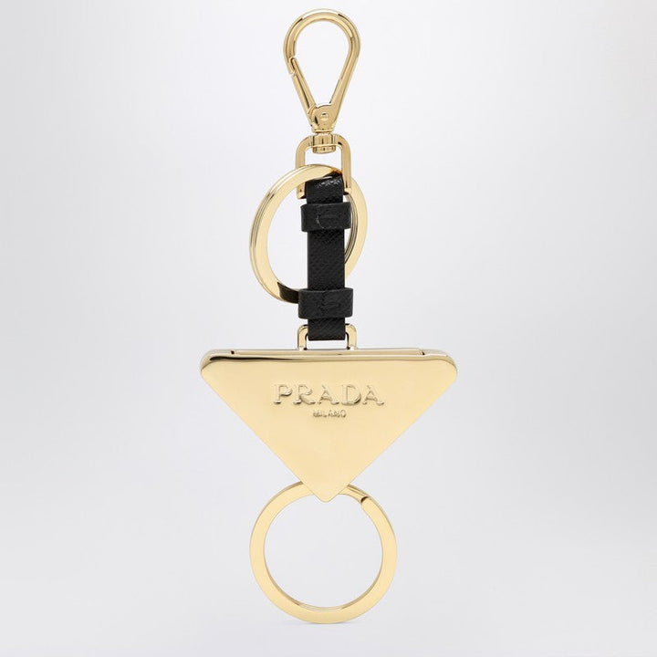 Prada Divisible Black Leather And Metal Key Ring Women