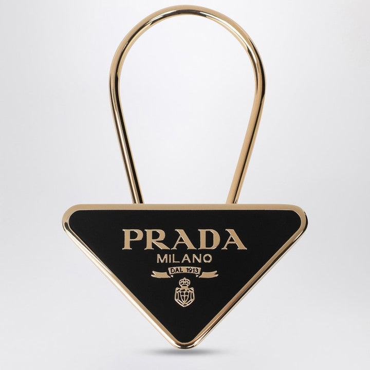 Prada Black/Gold Enamelled Metal Key Ring Women