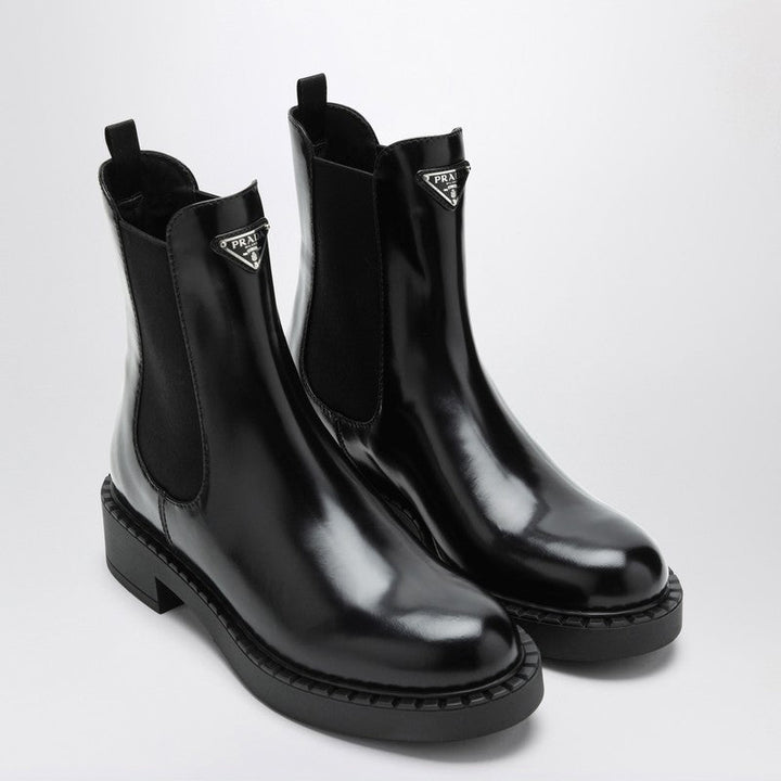 Prada Black Chelsea Ankle Boots In Polished Leather Women
