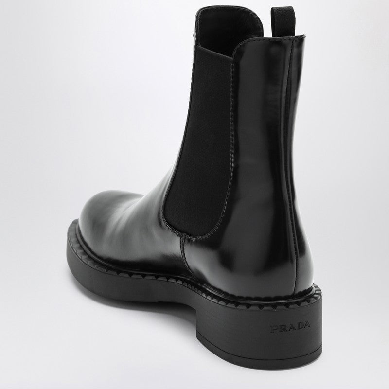 Prada Black Chelsea Ankle Boots In Polished Leather Women