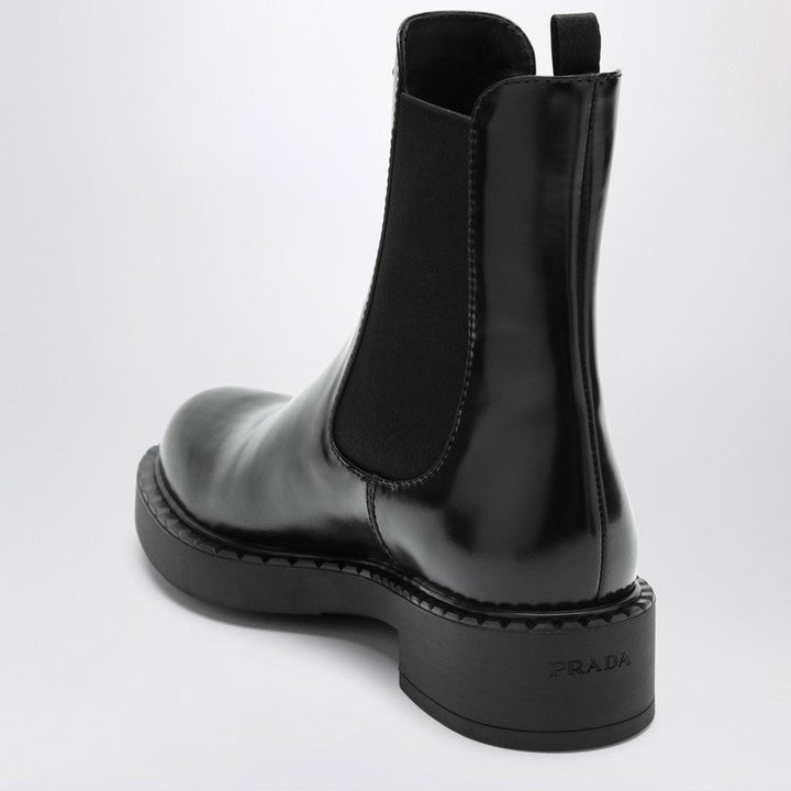 Prada Black Chelsea Ankle Boots In Polished Leather Women