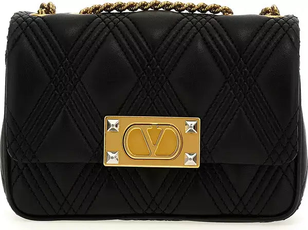 Valentino Garavani Quiltie 67 Black Lamb Leather Shoulder Bag with VLogo Signature and quilted detailing
