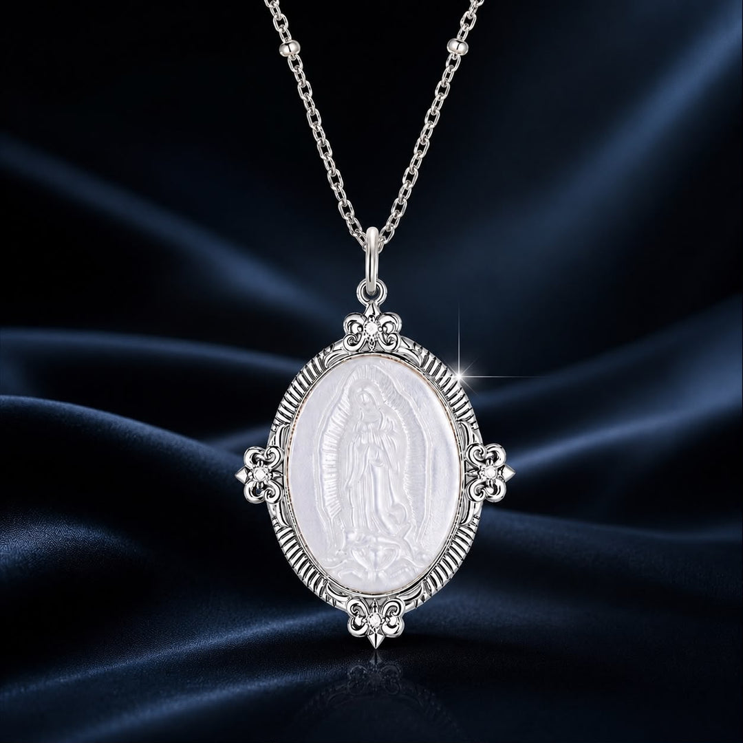 925 Sterling Silver Necklace with White Gold Plating, 40+5cm Length, CZ &amp; Mother of Pearl Pendant for Women