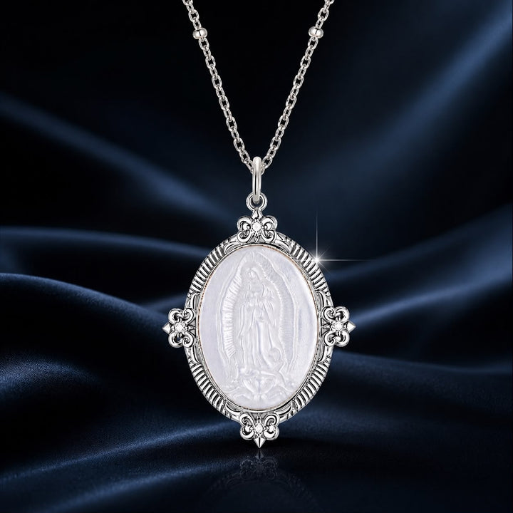 925 Sterling Silver Necklace with White Gold Plating, 40+5cm Length, CZ &amp; Mother of Pearl Pendant for Women