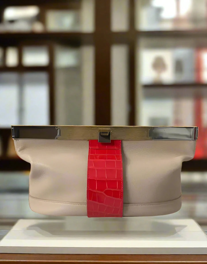 BOLSO BALENCIAGA DE PIEL EXÓTICA BICOLOR BEIGE Y ROJO