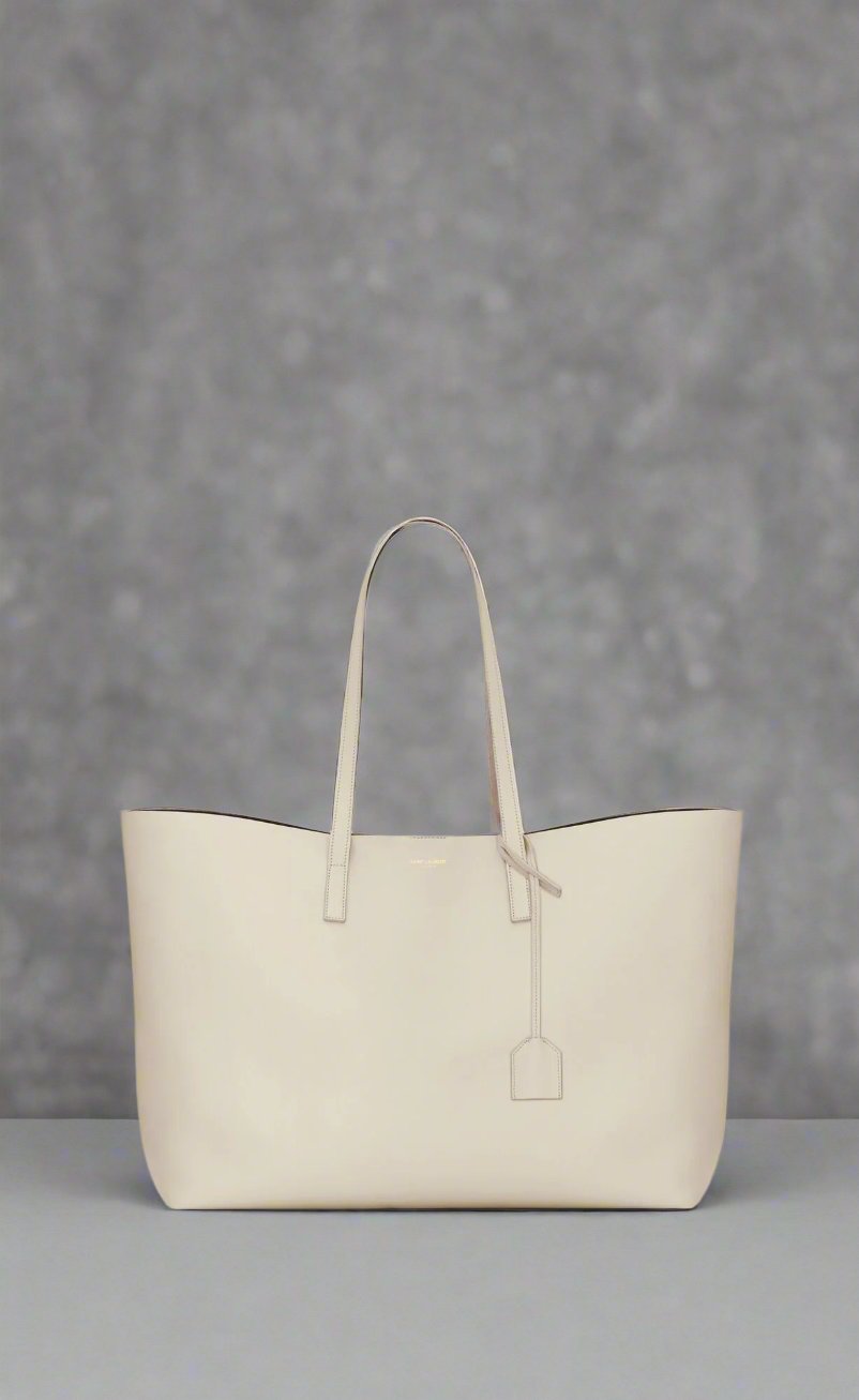 SAINT LAURENT White Calf Leather Tote Shoulder Bag