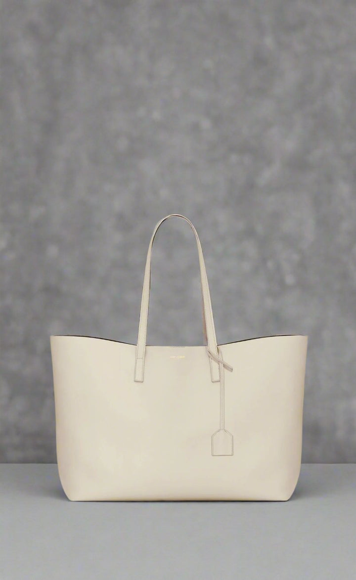 SAINT LAURENT White Calf Leather Tote Shoulder Bag