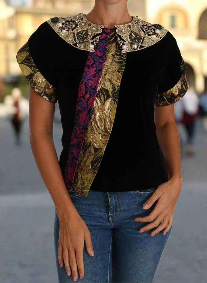 DOLCE &amp; GABBANA Chaqueta corta de terciopelo jacquard con adornos