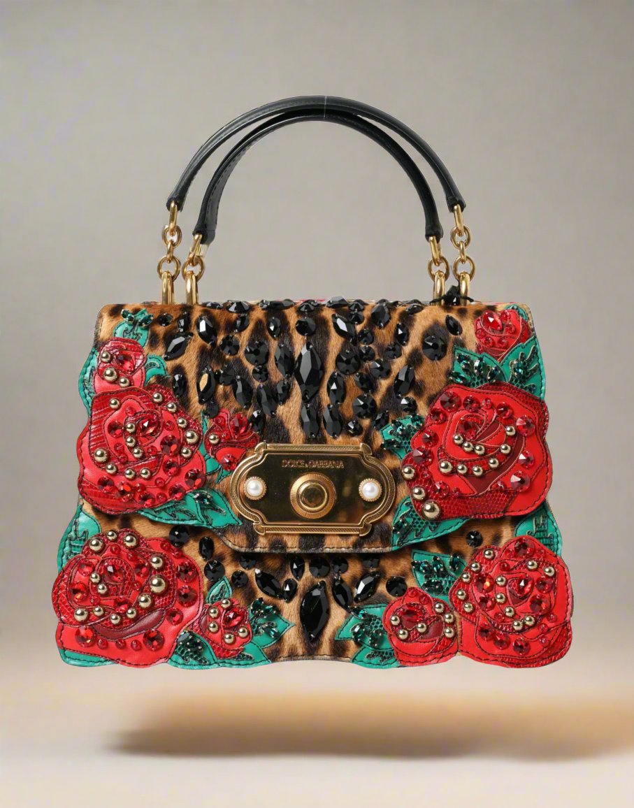 DOLCE & GABBANA Chic Leopard Embellished Tote with Red Roses! (pre-owned) A