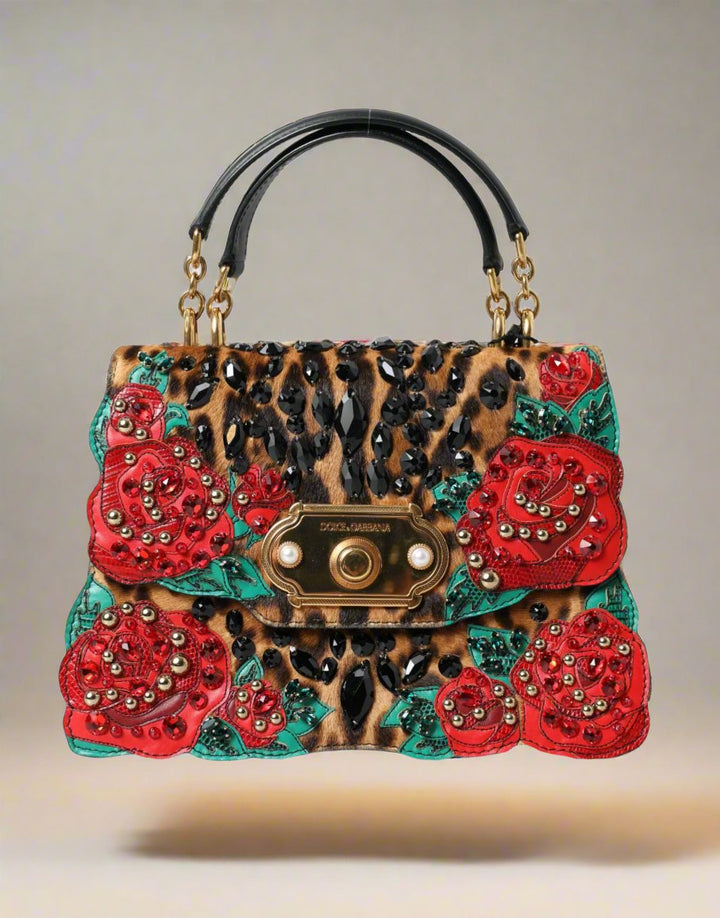 DOLCE & GABBANA Chic Leopard Embellished Tote with Red Roses! (pre-owned) A