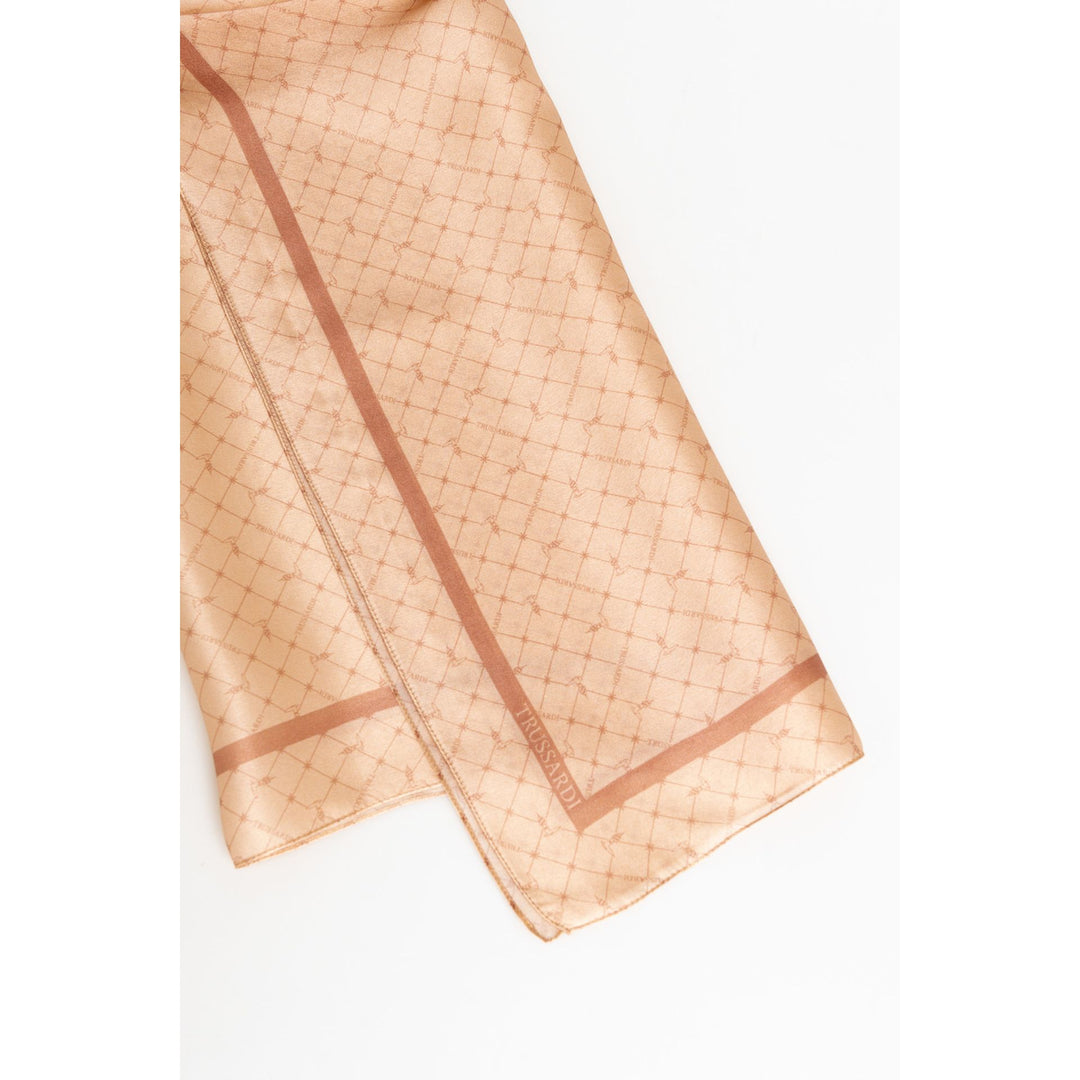 A pink Trussardi scarf with a geometric pattern, displayed on a white background.