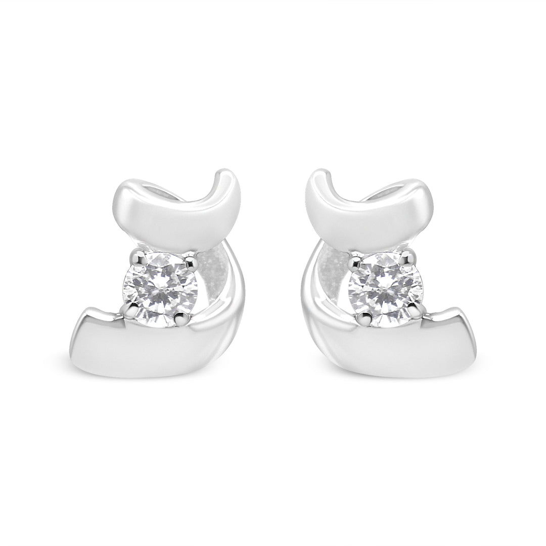 10K White Gold 1/10 Cttw Round Brilliant-Cut Diamond Espira Swirls Solitaire Push Back Stud Earrings (I-J Color, I1-I2 Clarity)