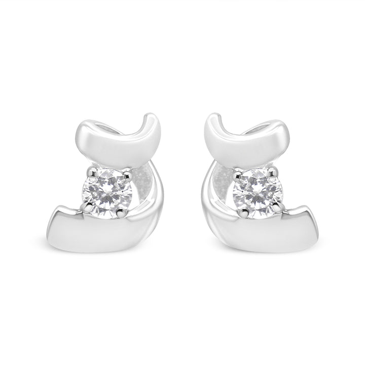 10K White Gold 1/10 Cttw Round Brilliant-Cut Diamond Espira Swirls Solitaire Push Back Stud Earrings (I-J Color, I1-I2 Clarity)