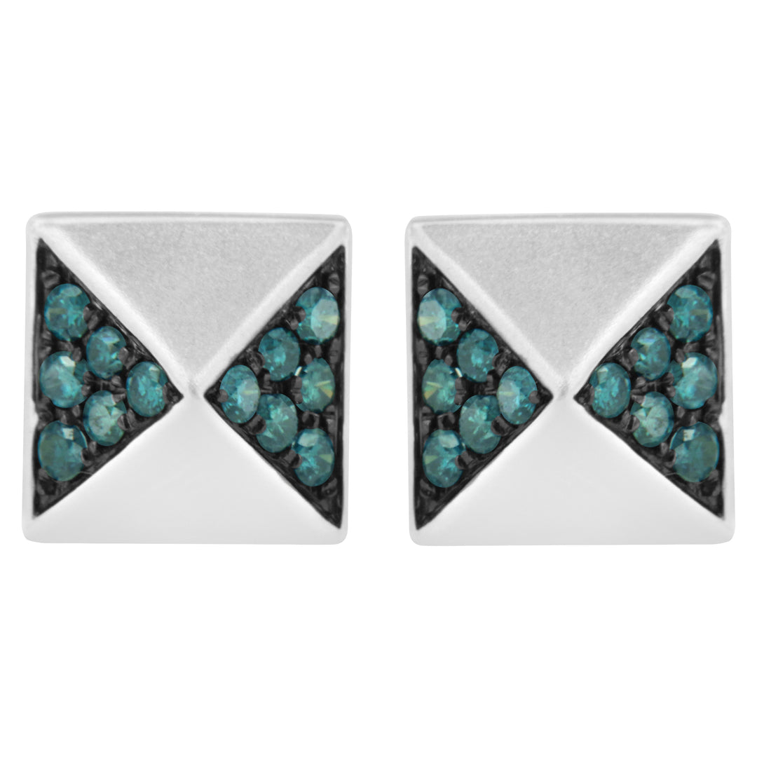 14K White Gold 1/4 Cttw Treated Blue Diamond Pyramid Stud Earring (Blue Color, SI1-SI2 Clarity)