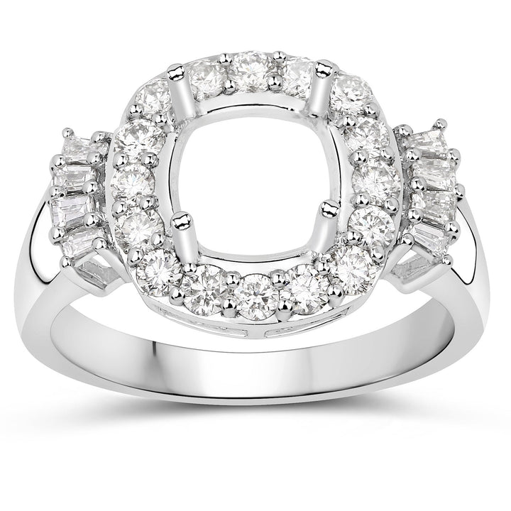 0.73 Carat Genuine White Diamond 14K White Gold Semi Mount Ring - holds 8x8mm Cushion Gemstone