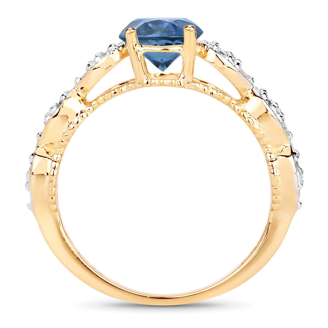 1.27 Carat Genuine Blue Sapphire and White Diamond 14K Yellow Gold Ring