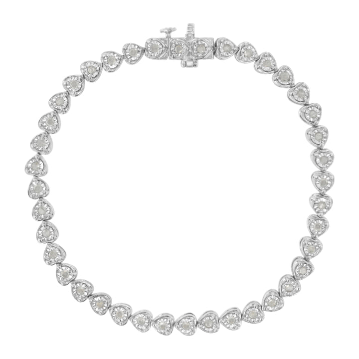 .925 Sterling Silver 1.0 Cttw Miracle Set Diamond Heart-Link 7" Tennis Bracelet (I-J Color, I2-I3 Clarity)