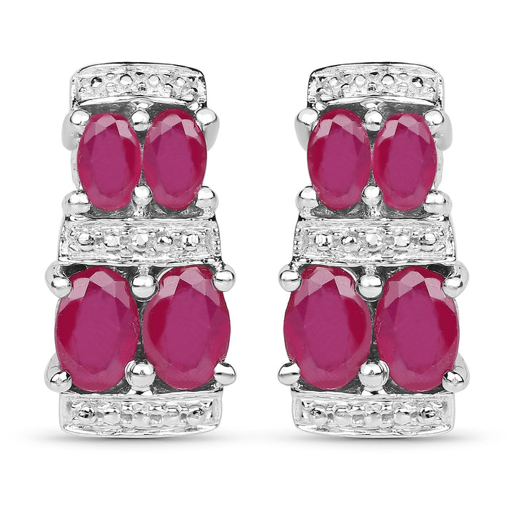 3.20 Carat Glass Filled Ruby .925 Sterling Silver Earrings