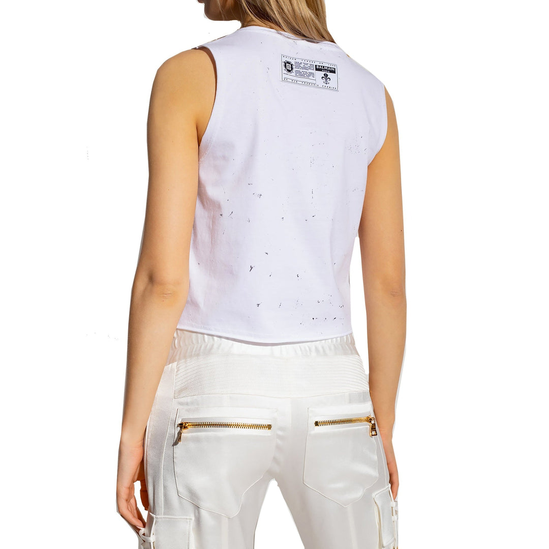 Balmain Printed Cotton Cropped T-Shirt Women