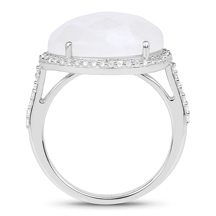 7.33 Carat Genuine White Rainbow Moonstone And White Topaz .925 Sterling Silver Ring