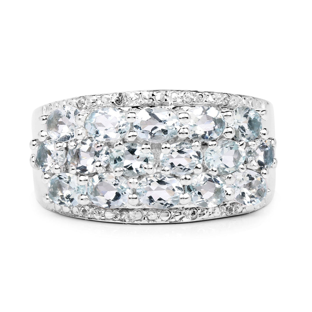 2.44 Carat Genuine Aquamarine &amp; White Topaz .925 Sterling Silver Ring