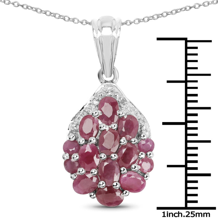 2.54 Carat Genuine Ruby &amp; White Diamond .925 Sterling Silver Pendant
