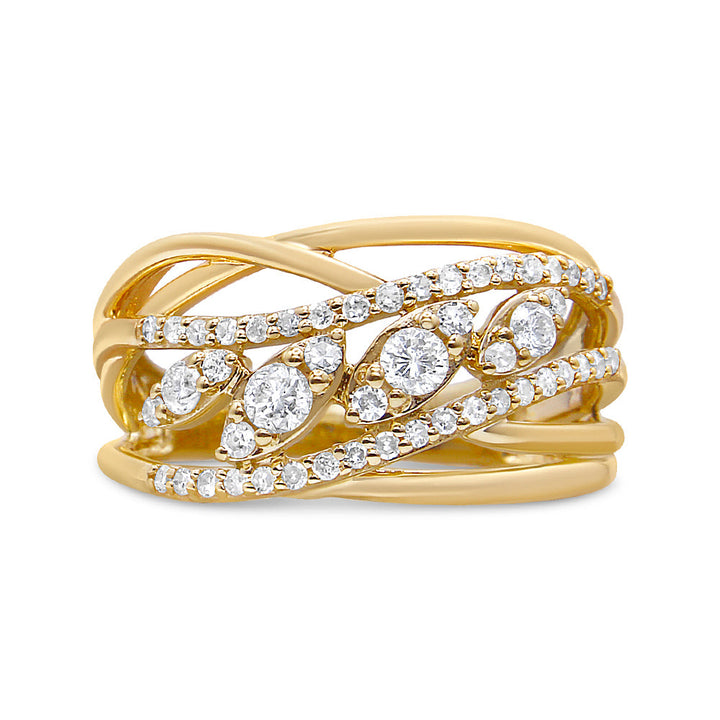 10K Yellow Gold 1/2 Cttw Round-Cut Multi Row Diamond Split Shank Cocktail Ring (H-I Color, SI2-I1 Clarity) - Size 7