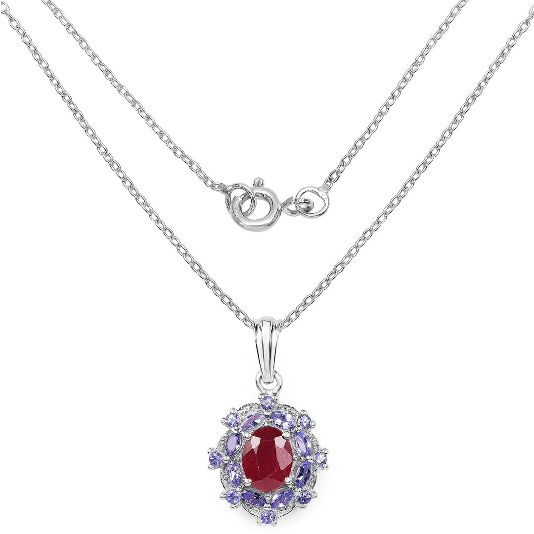 3.22 Carat Genuine Glass Filled Ruby &amp; Tanzanite .925 Sterling Silver Pendant